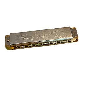 Vintage Silver Tone Blessing Harmonica with Tie Dye Accents